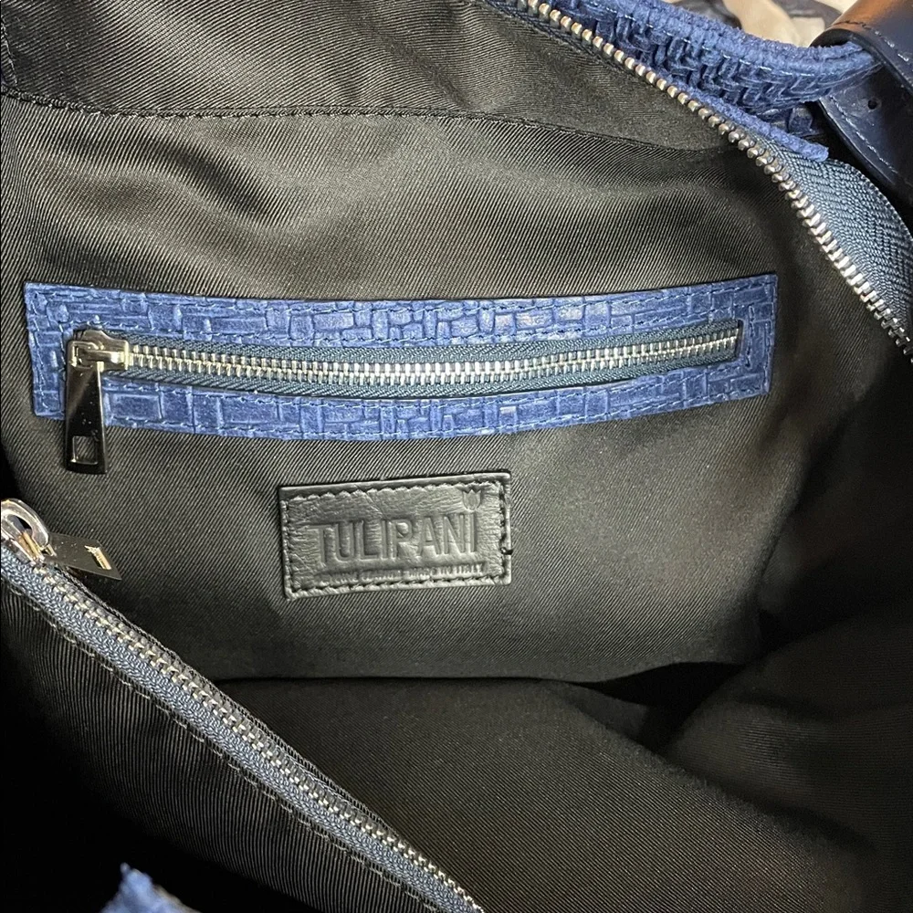 Awesome Statement Bag - Large Woven Blue Leather Tote/Travel - Tulipani Leather - Picture 3 of 16